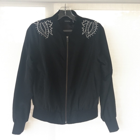 Embroidered Black Bomber Jacket - Picture 2 of 6